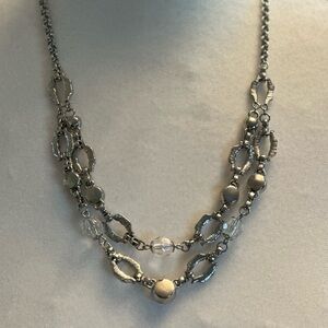 AVON Signed Silver Plated 2 Layer Rhinestone Choker 18" + 3" Extender Clear Bead